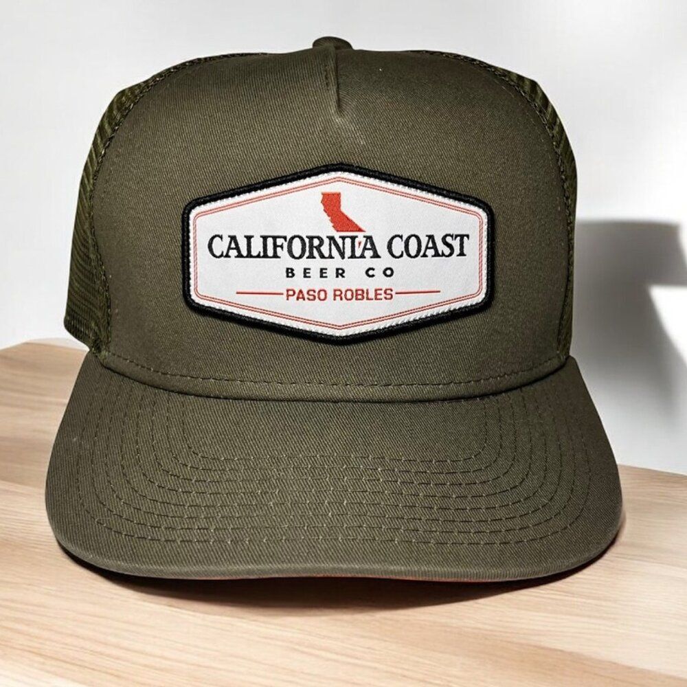 California Coast Beer Co. Paso Robles Trucker Hat Olive & Orange Mesh Snapback